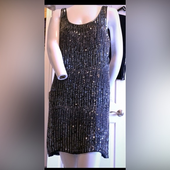Haute Hippie Dresses & Skirts - Haute Hippie Silk Sequin Beaded Dress M NWT Navy Blue Flapper Shift Cockail